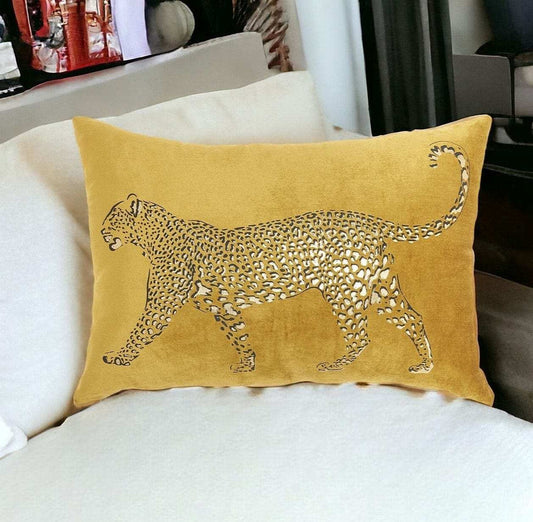 Bold Golden Leopard Lumbar Pillow - Homeroots - Flyclothing LLC