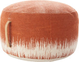 20" Orange and White Cotton Round Abstract Pouf Ottoman - Homeroots
