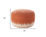 20" Orange and White Cotton Round Abstract Pouf Ottoman - Homeroots