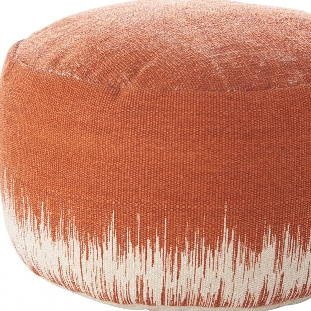 20" Orange and White Cotton Round Abstract Pouf Ottoman - Homeroots