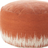20" Orange and White Cotton Round Abstract Pouf Ottoman - Homeroots