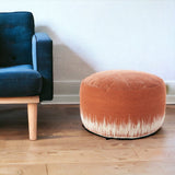 20" Orange and White Cotton Round Abstract Pouf Ottoman - Homeroots