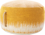 20" Yellow and White Cotton Round Abstract Pouf Ottoman - Homeroots