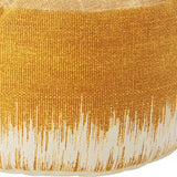 20" Yellow and White Cotton Round Abstract Pouf Ottoman - Homeroots