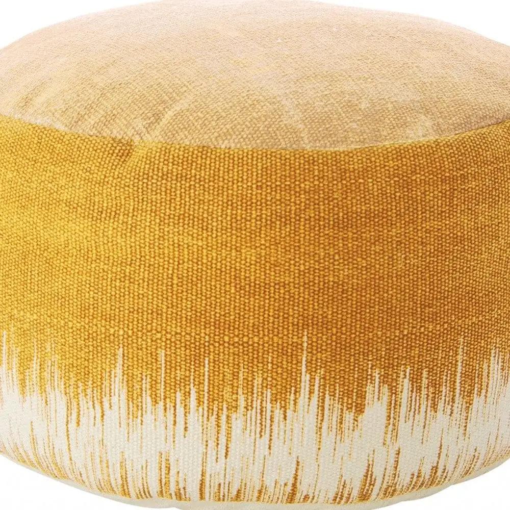 20" Yellow and White Cotton Round Abstract Pouf Ottoman - Homeroots - Flyclothing LLC