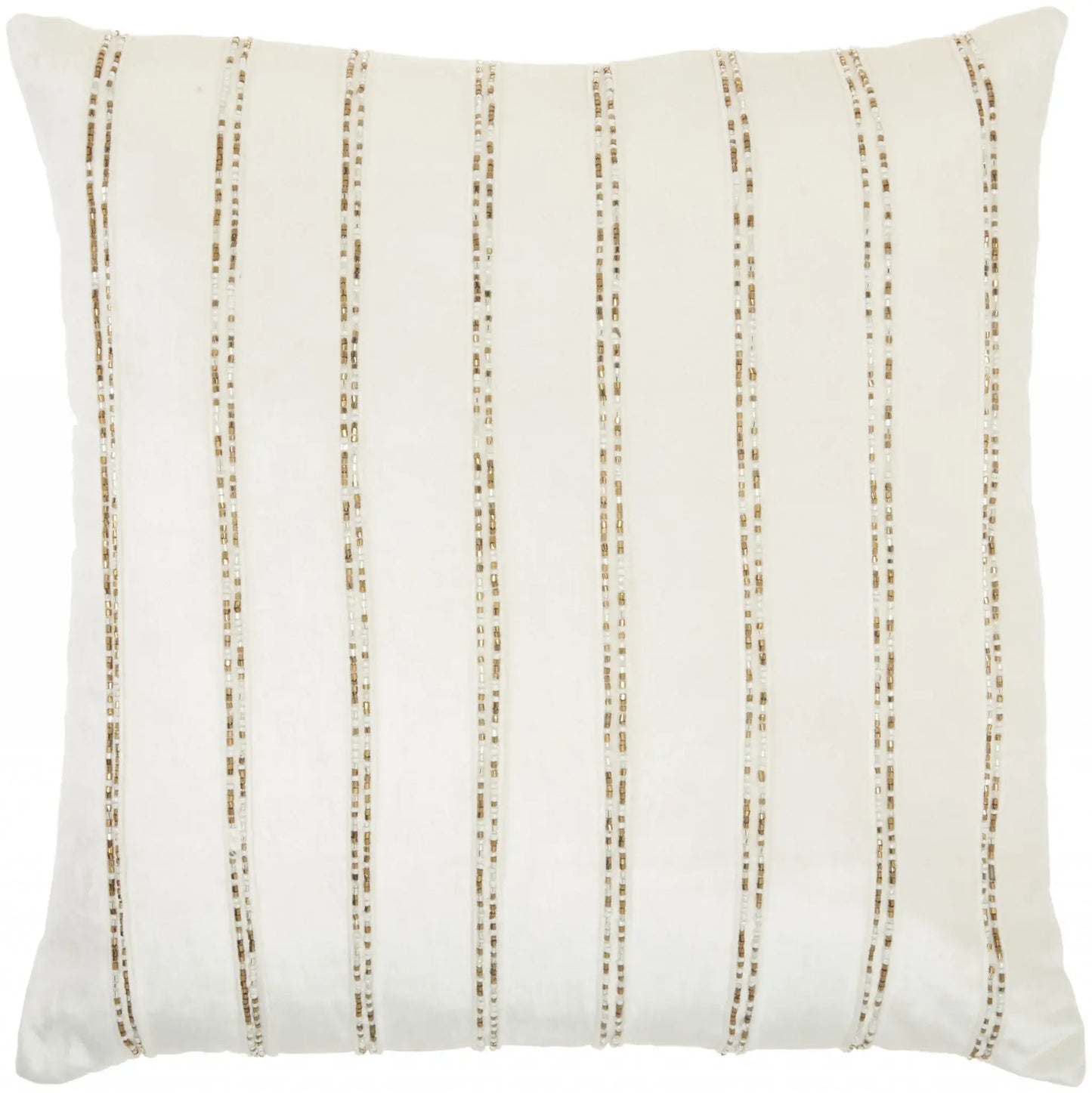 Glam Ivory And Gold Accent Throw Pillow With Beaded Details - Homeroots - Flyclothing LLC