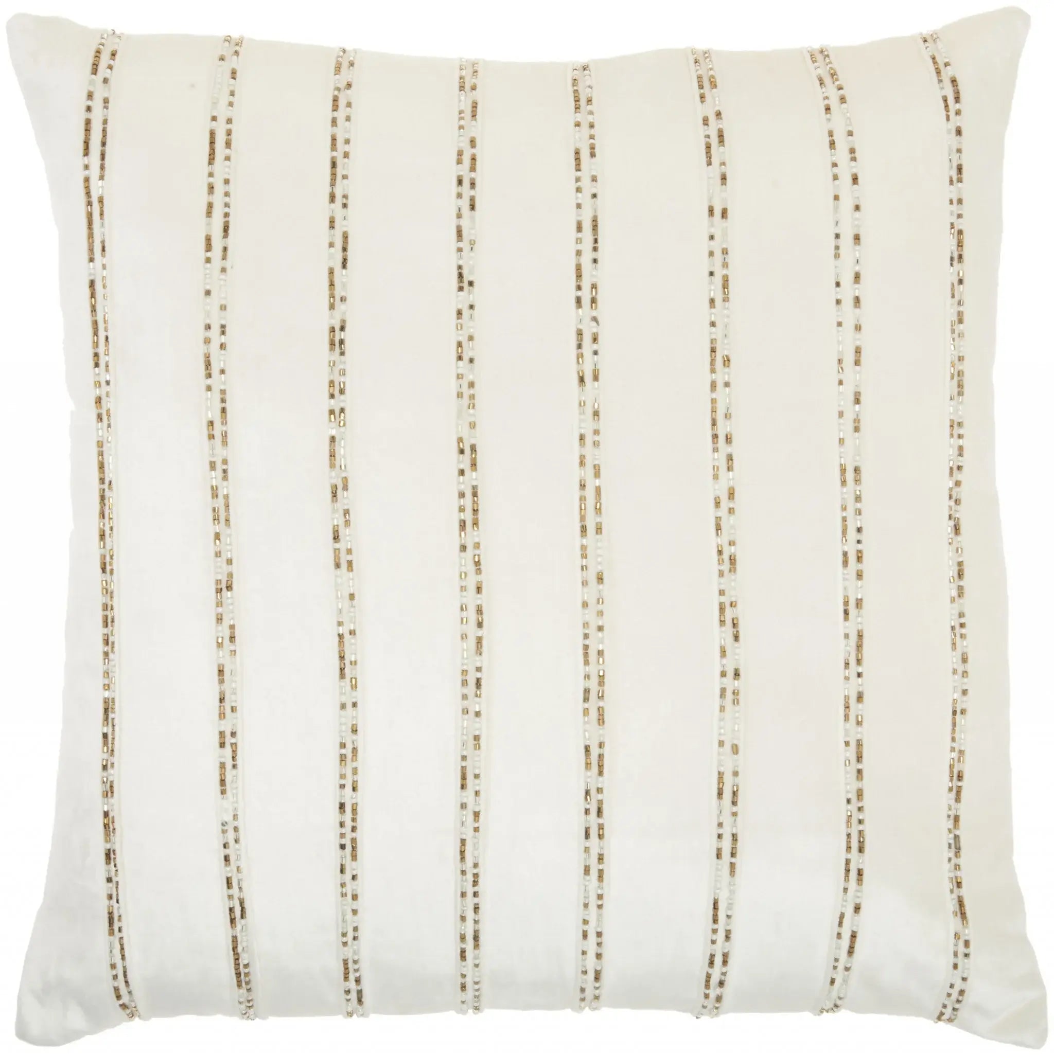 Glam Ivory And Gold Accent Throw Pillow With Beaded Details - Homeroots - Flyclothing LLC
