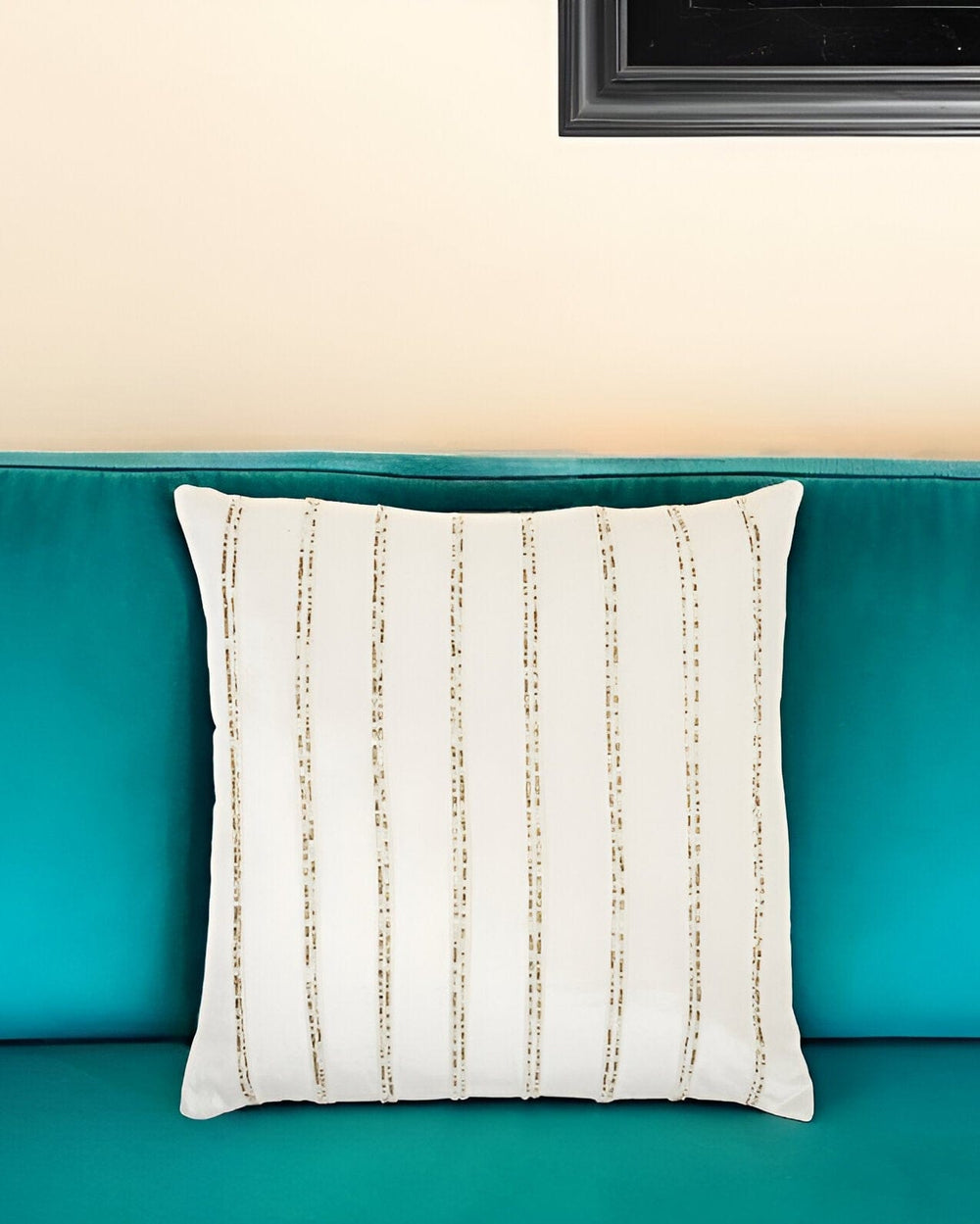 Glam Ivory And Gold Accent Throw Pillow With Beaded Details - Homeroots