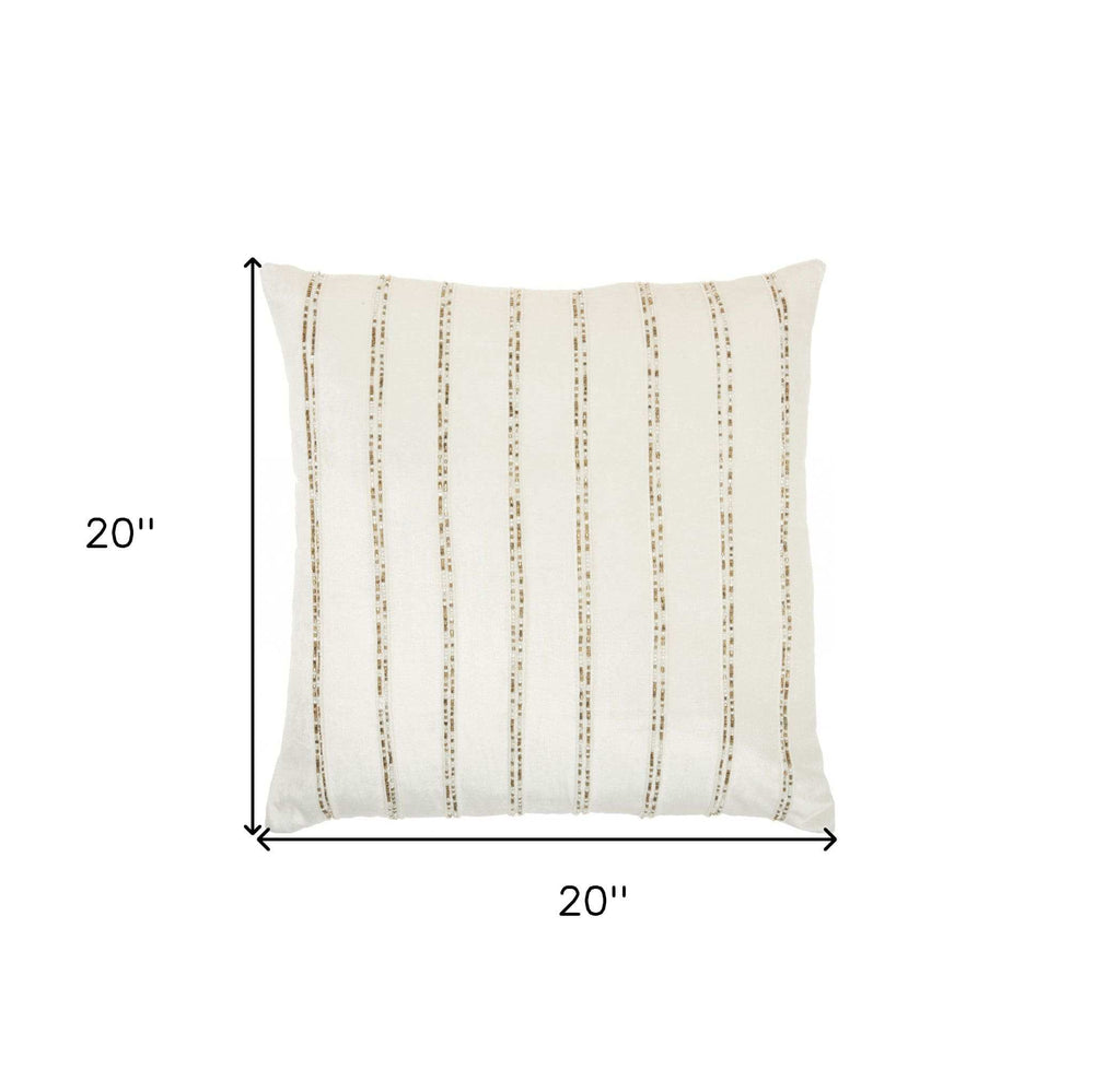 Glam Ivory And Gold Accent Throw Pillow With Beaded Details - Homeroots - Flyclothing LLC