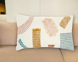 12" X 20" Beige Blue and Ivory Geometric Cotton Throw Pillow With Textured Appliques - Homeroots