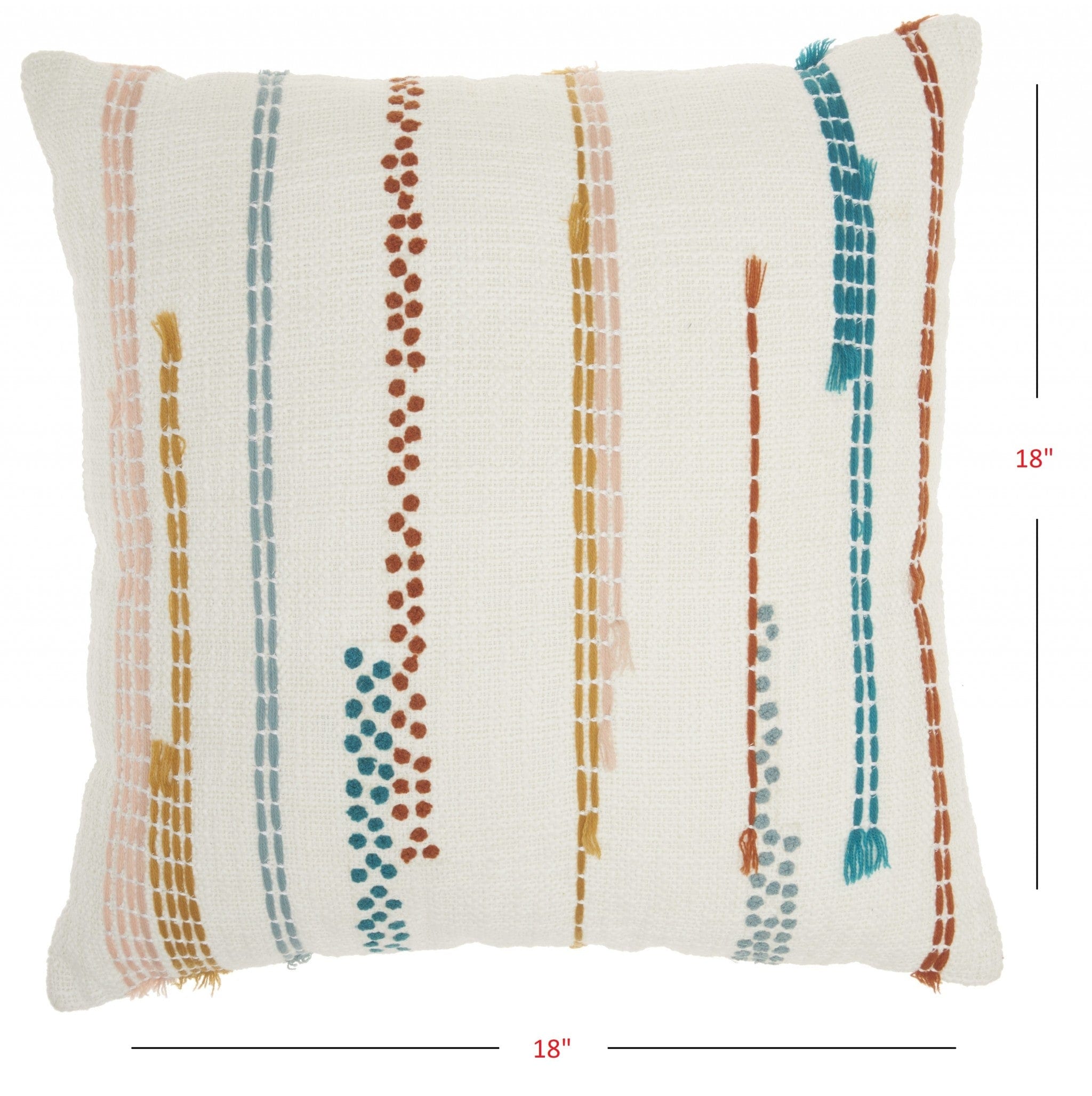 Multicolor Embroidered Stripe Throw Pillow - Homeroots