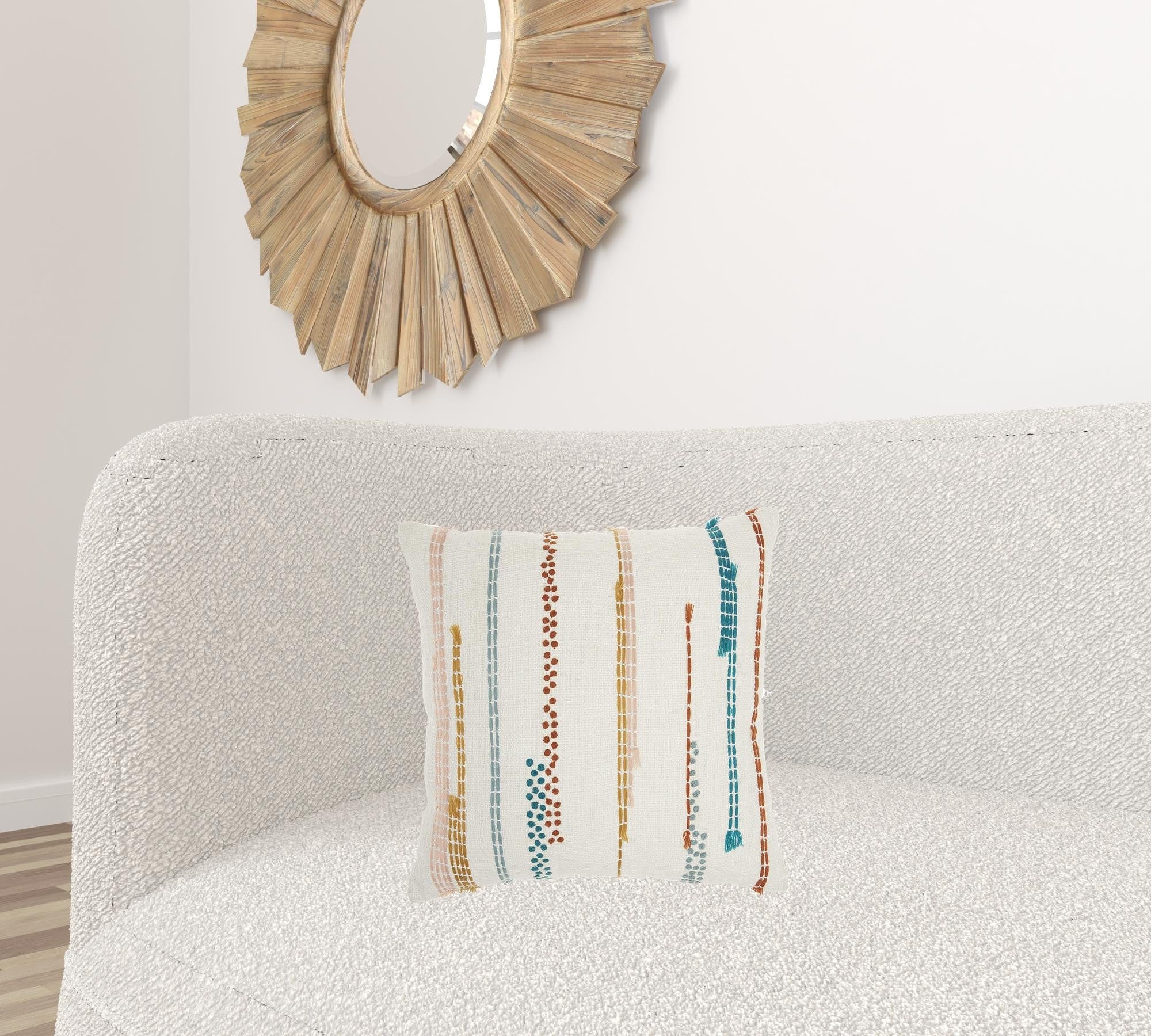 Multicolor Embroidered Stripe Throw Pillow - Homeroots