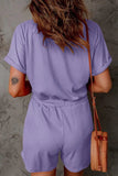 Full Size Drawstring V-Neck Short Sleeve Romper - Trendsi