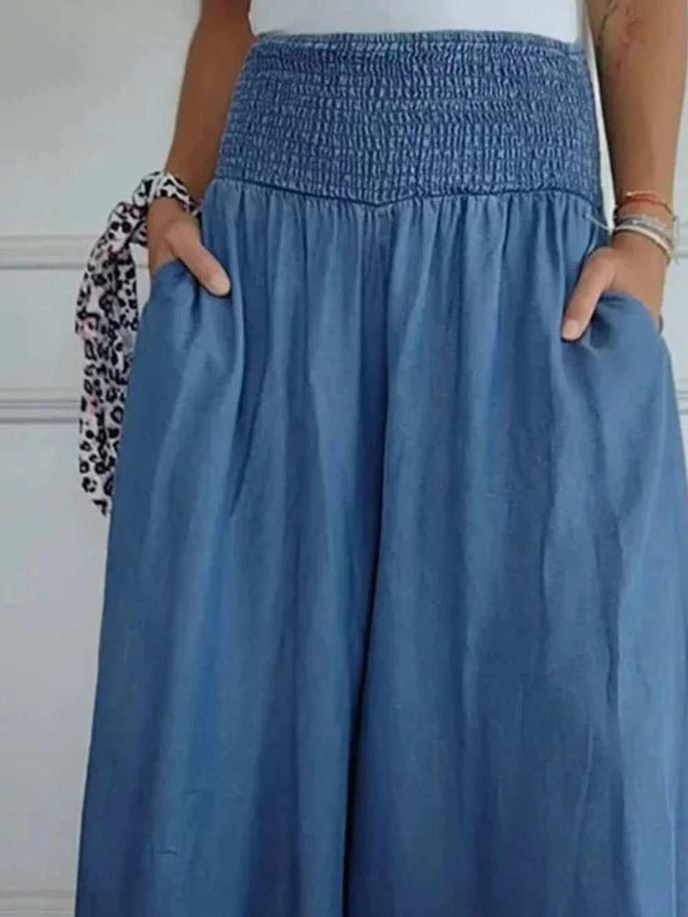 Full Size Smocked Wide Leg Pants with Pockets - Trendsi - Flyclothing LLC