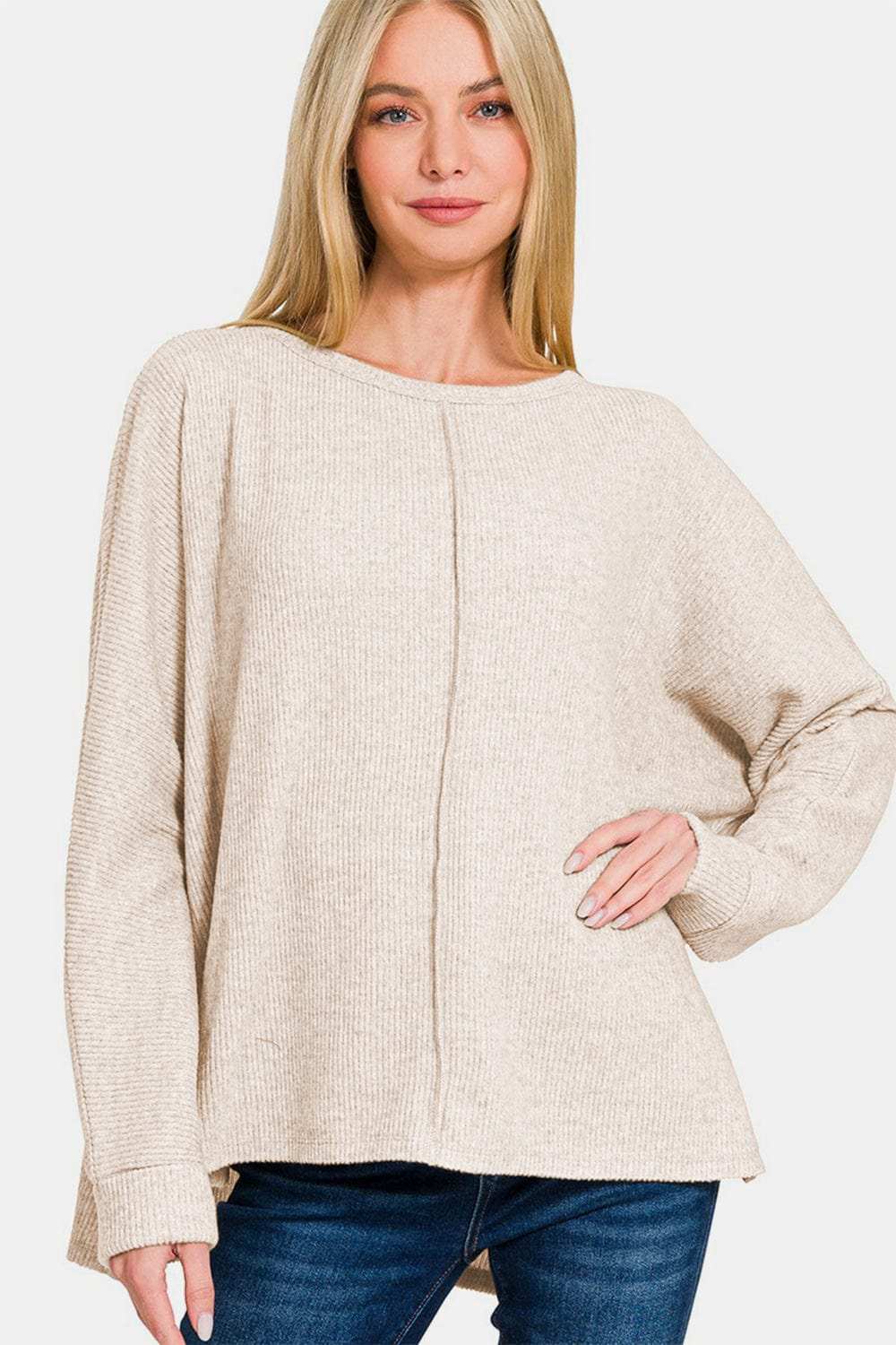 Zenana High-Low Side Slit Round Neck T-Shirt - Trendsi - Flyclothing LLC