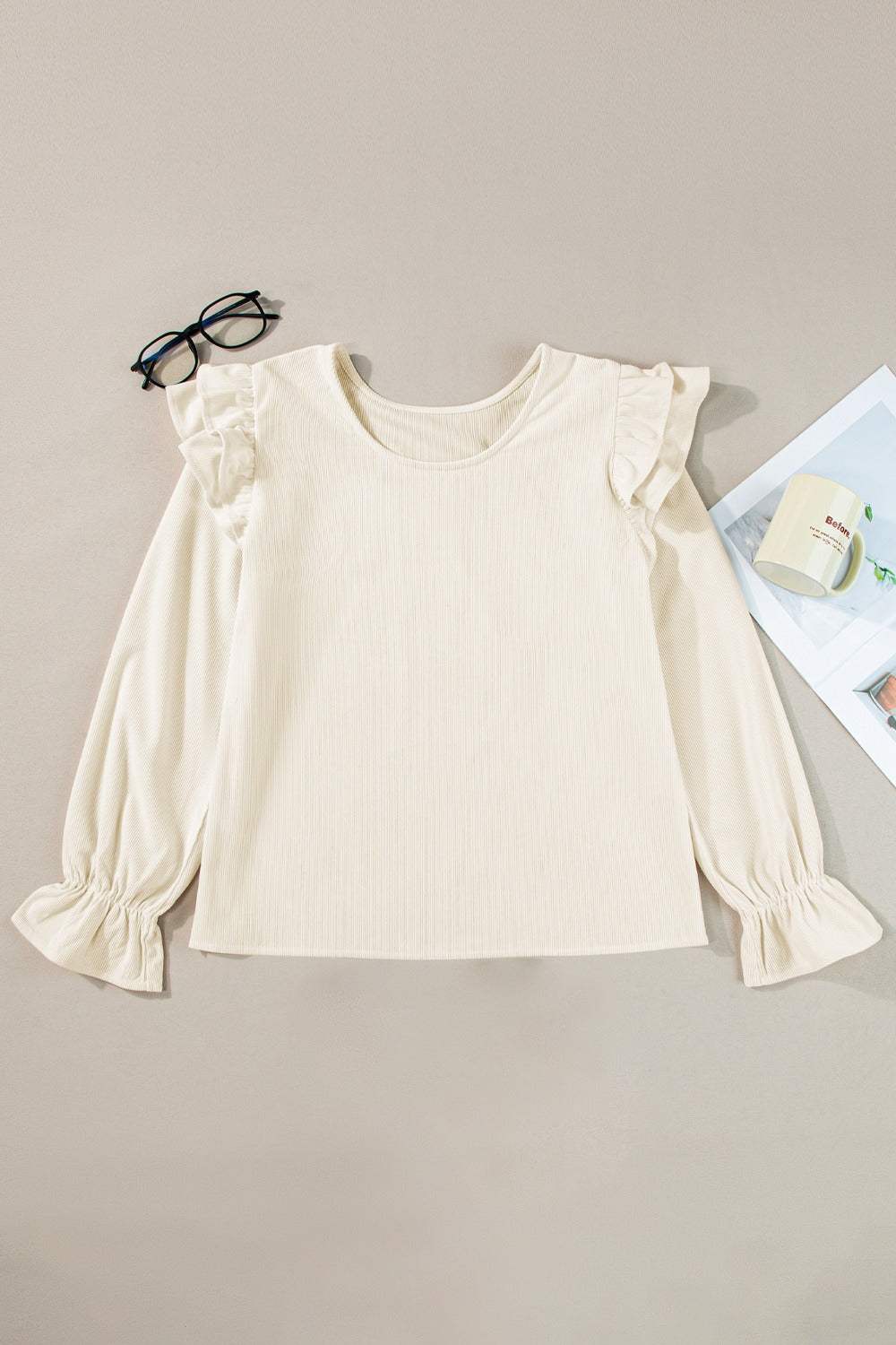Ruffled Round Neck Flounce Sleeve Top - Trendsi - Flyclothing LLC