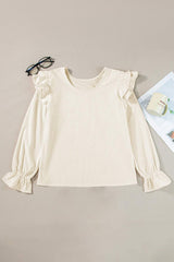 Ruffled Round Neck Flounce Sleeve Top - Trendsi - Flyclothing LLC