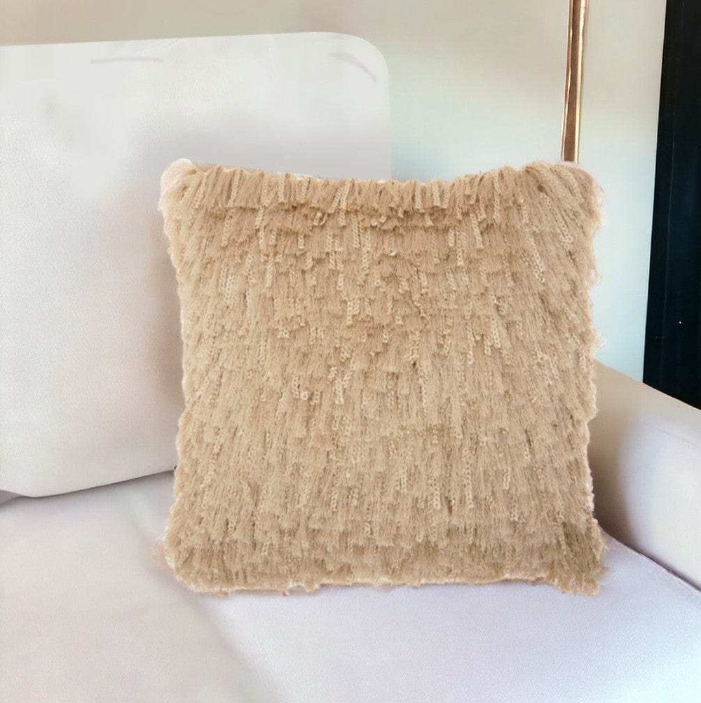 Soft Beige Shag Accent Pillow - Homeroots - Flyclothing LLC