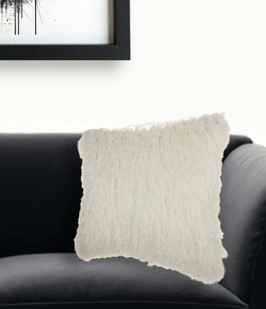 Soft White Shag Accent Pillow - Homeroots - Flyclothing LLC