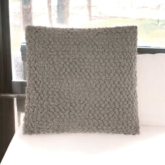 Curly Loops Light Gray Wool Cotton Blend Throw Pillow - Homeroots - Flyclothing LLC