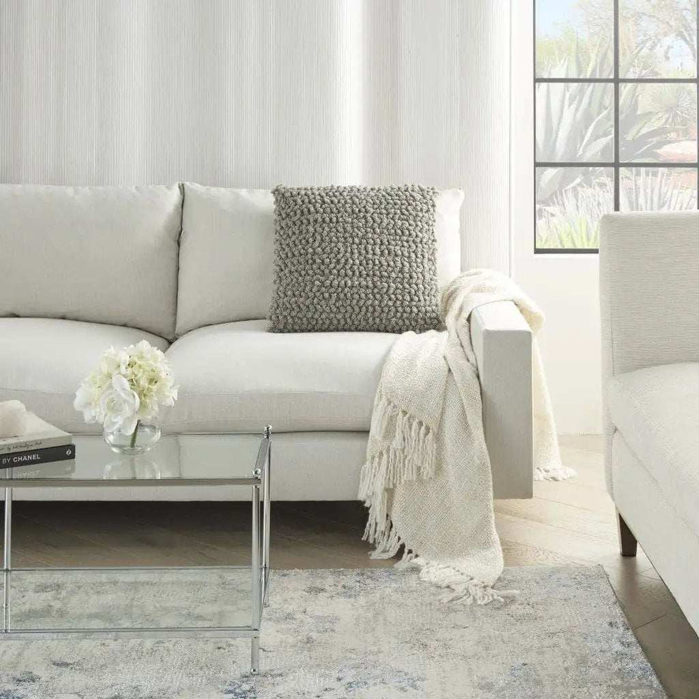 Curly Loops Light Gray Wool Cotton Blend Throw Pillow - Homeroots - Flyclothing LLC