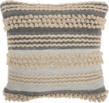 20" Gray and Cream Cotton Blend Throw Pillow With Embroidery - Homeroots