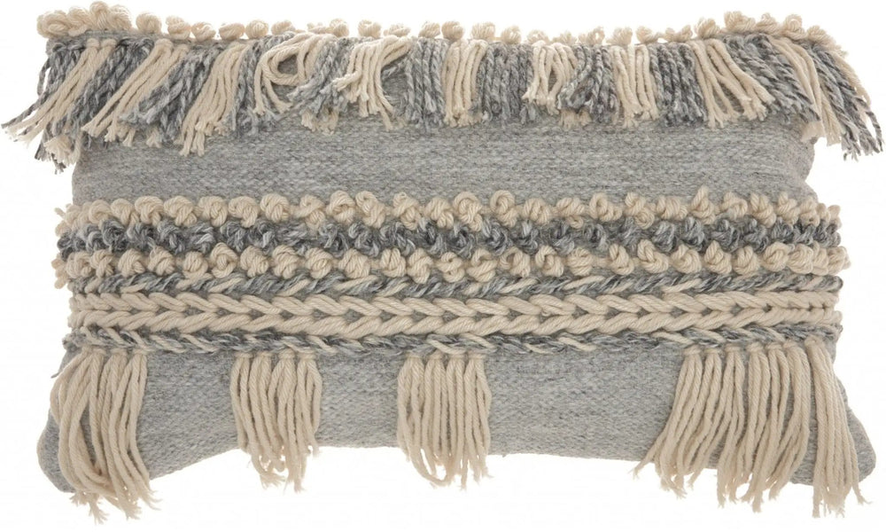 Blue And White Macrame Lumbar Pillow - Homeroots