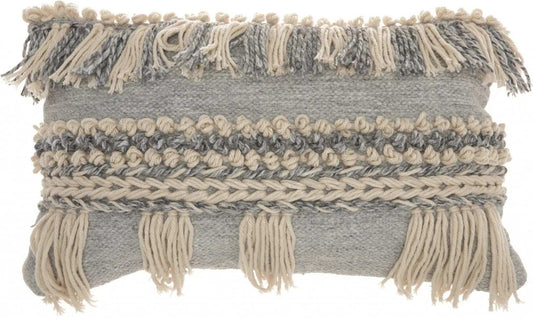 Blue And White Macrame Lumbar Pillow - Homeroots - Flyclothing LLC