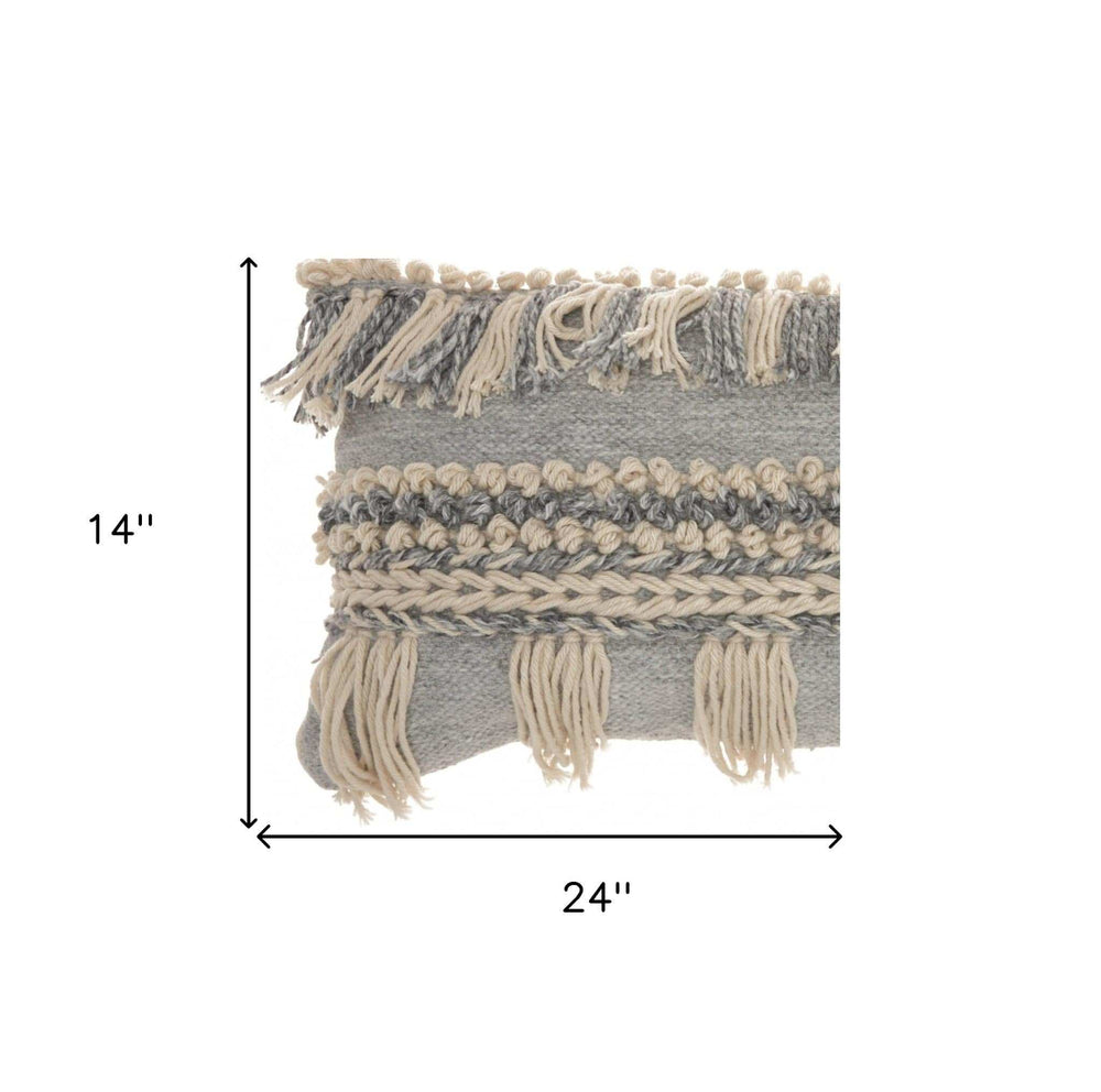 Blue And White Macrame Lumbar Pillow - Homeroots - Flyclothing LLC