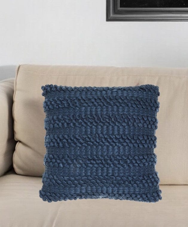 Xl Dark Blue Pom-Pom Detailed Throw Pillow - Homeroots
