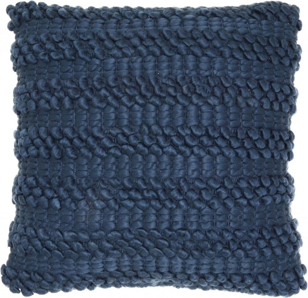 Xl Dark Blue Pom-Pom Detailed Throw Pillow - Homeroots - Flyclothing LLC