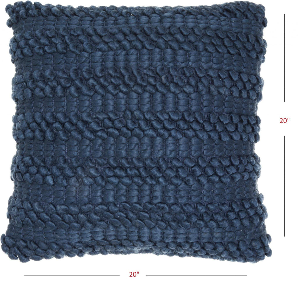 Xl Dark Blue Pom-Pom Detailed Throw Pillow - Homeroots - Flyclothing LLC