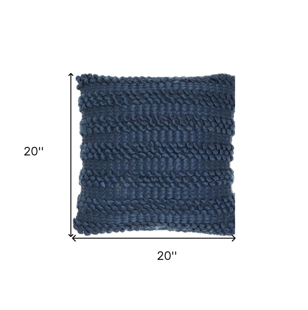 Xl Dark Blue Pom-Pom Detailed Throw Pillow - Homeroots - Flyclothing LLC