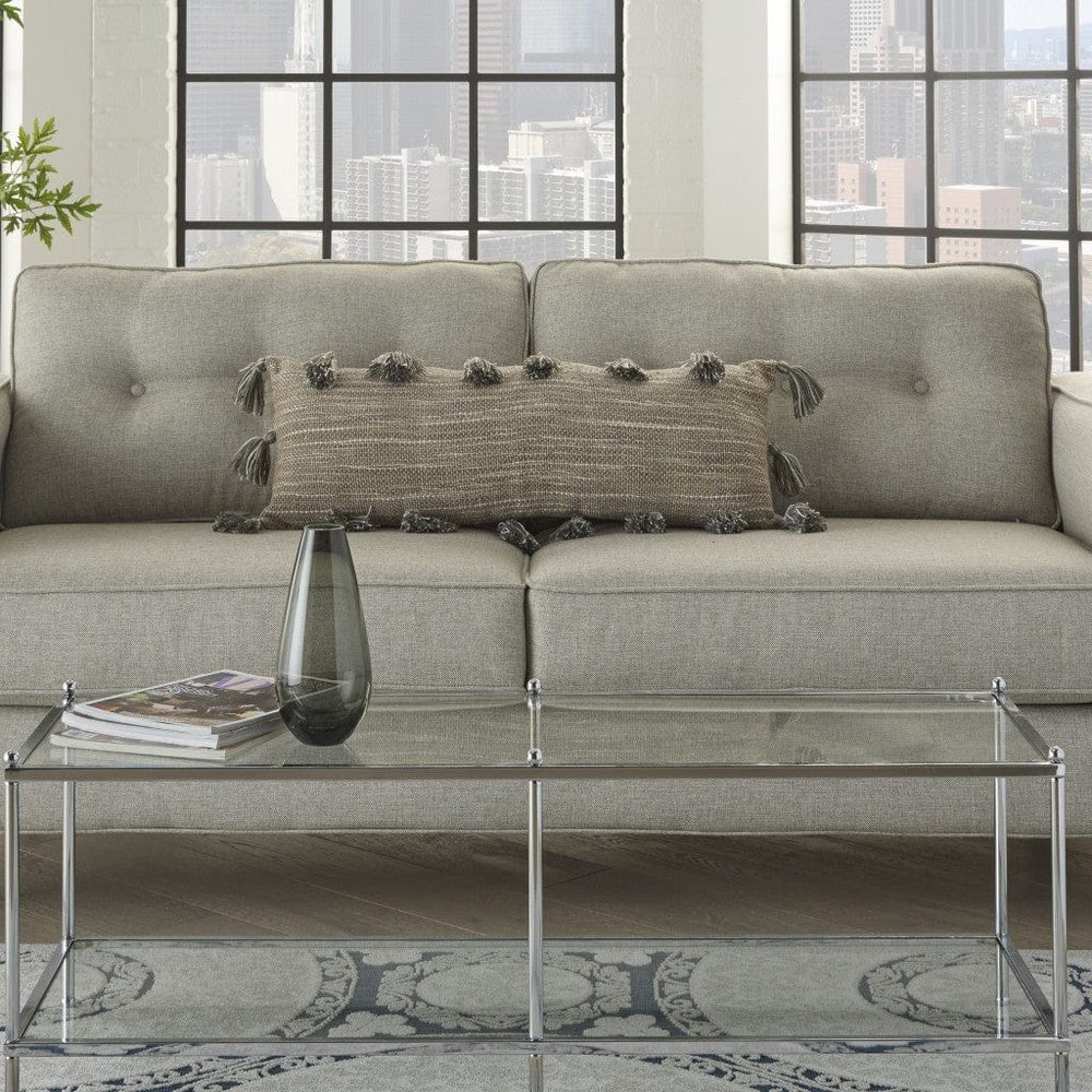 13" X 33" Gray Polyester Blend Throw Pillow With Tassels - Homeroots