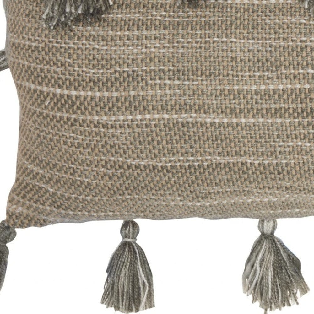 13" X 33" Gray Polyester Blend Throw Pillow With Tassels - Homeroots