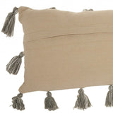 13" X 33" Gray Polyester Blend Throw Pillow With Tassels - Homeroots