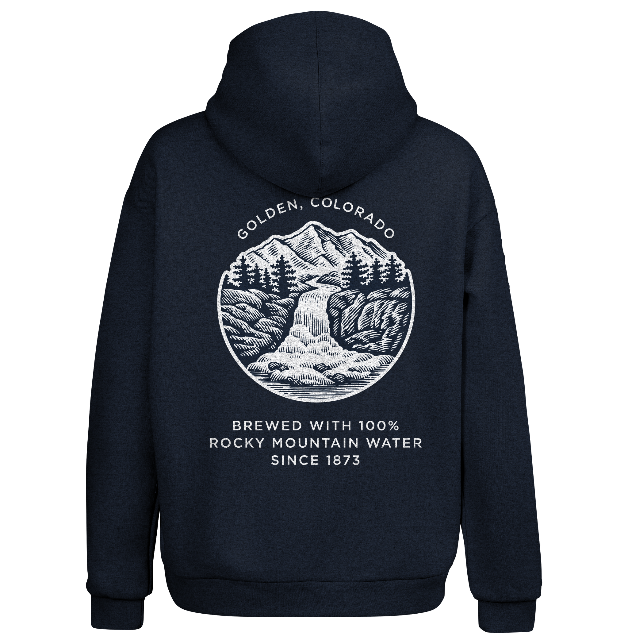 Coors Banquet Beer Double Sided Graphic Hooded Sweatshirt - Navy Blue