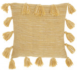 18" Yellow Polyester Blend Throw Pillow With Tassels - Homeroots