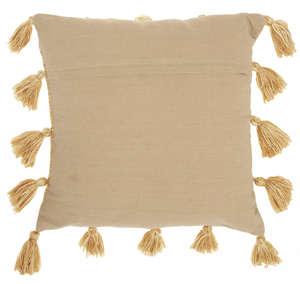 18" Yellow Polyester Blend Throw Pillow With Tassels - Homeroots - Flyclothing LLC
