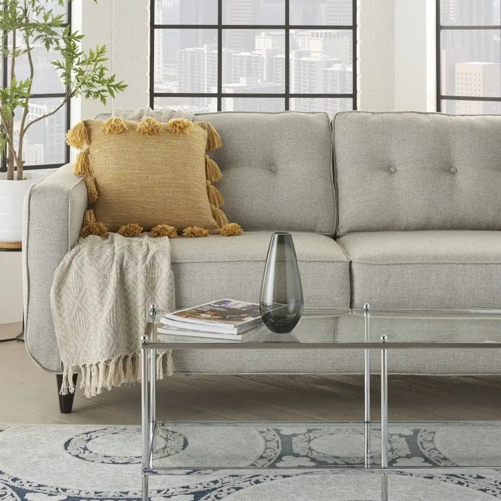 18" Yellow Polyester Blend Throw Pillow With Tassels - Homeroots - Flyclothing LLC