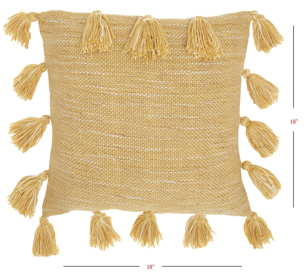 18" Yellow Polyester Blend Throw Pillow With Tassels - Homeroots - Flyclothing LLC