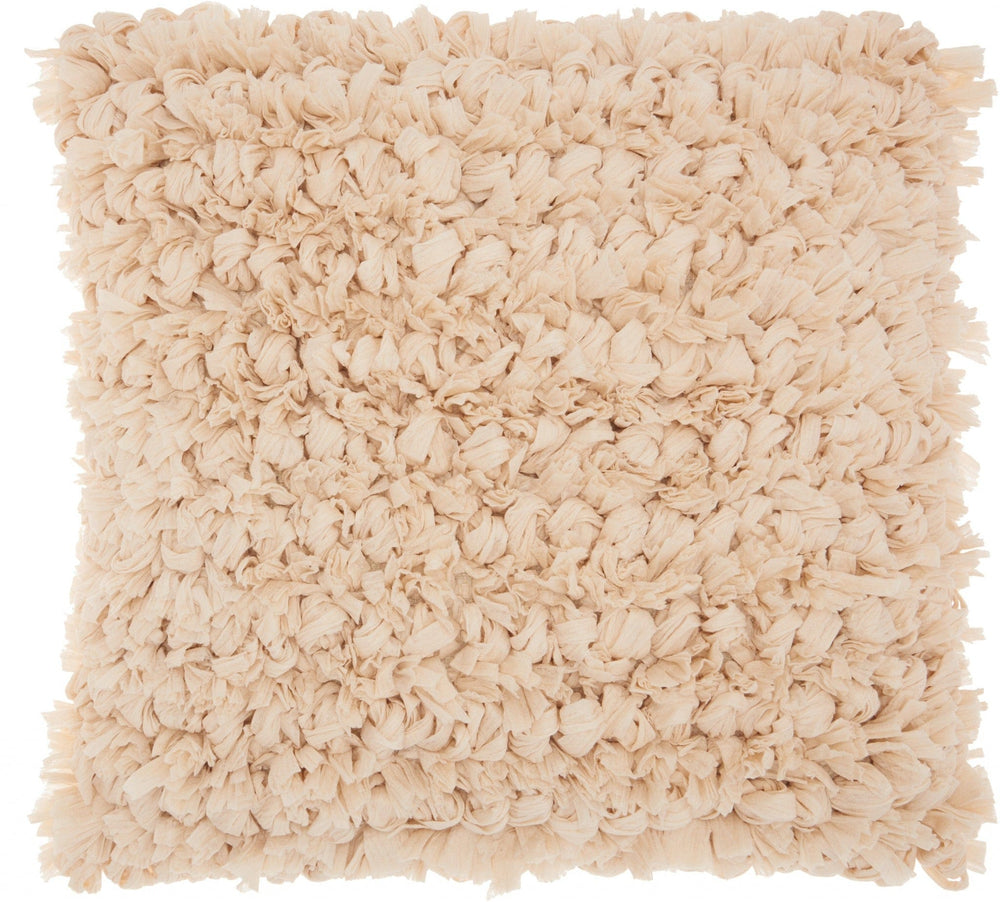 Loose Luscious Shag Beige Throw Pillow - Homeroots