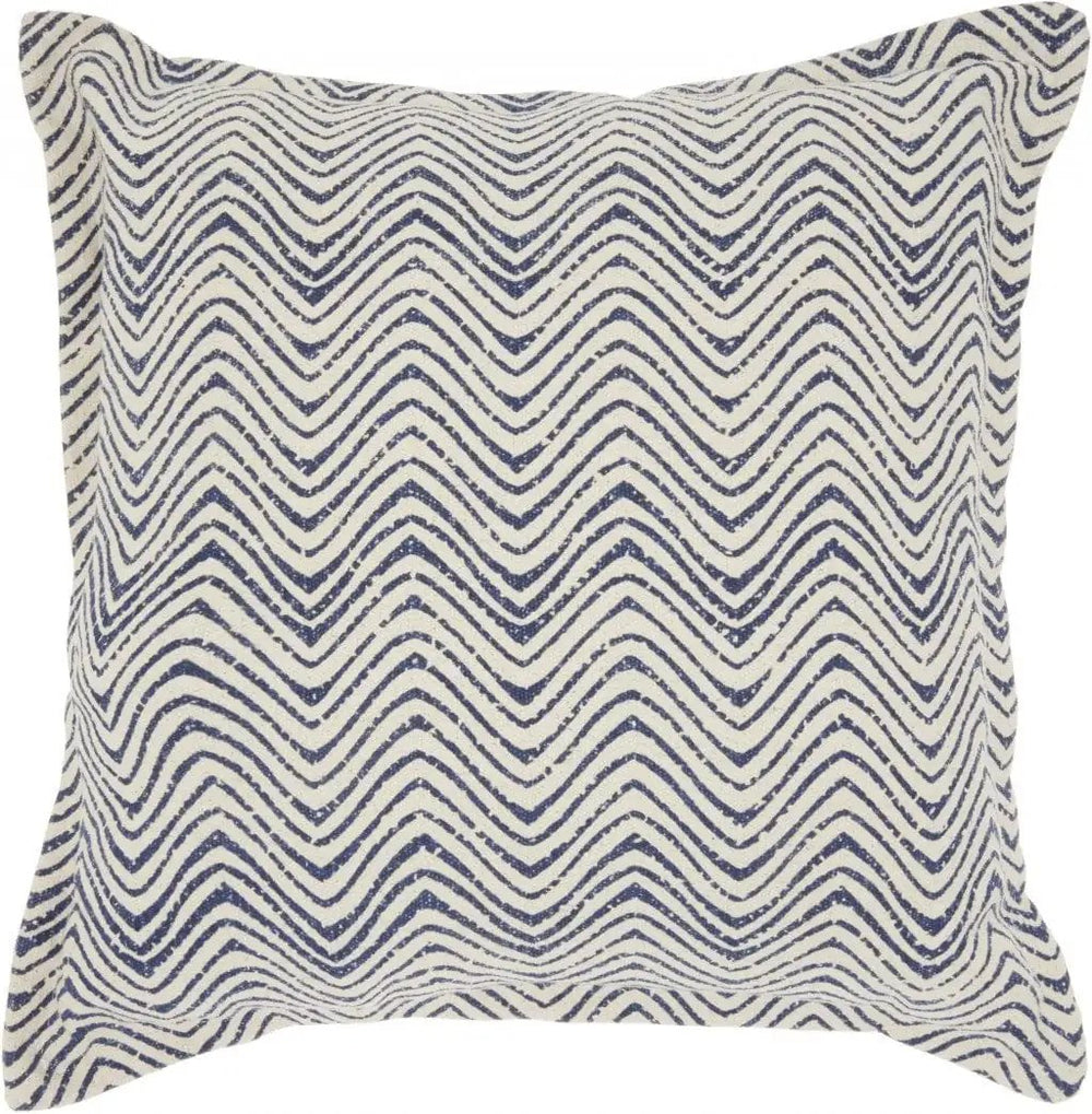 20" Indigo And Ivory Waves Throw Pillow - Homeroots