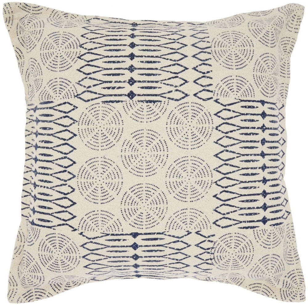 Indigo And Ivory Geometric Throw Pillow - Homeroots
