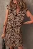 Leopard Johnny Collar Sleeveless Mini Dress - Trendsi