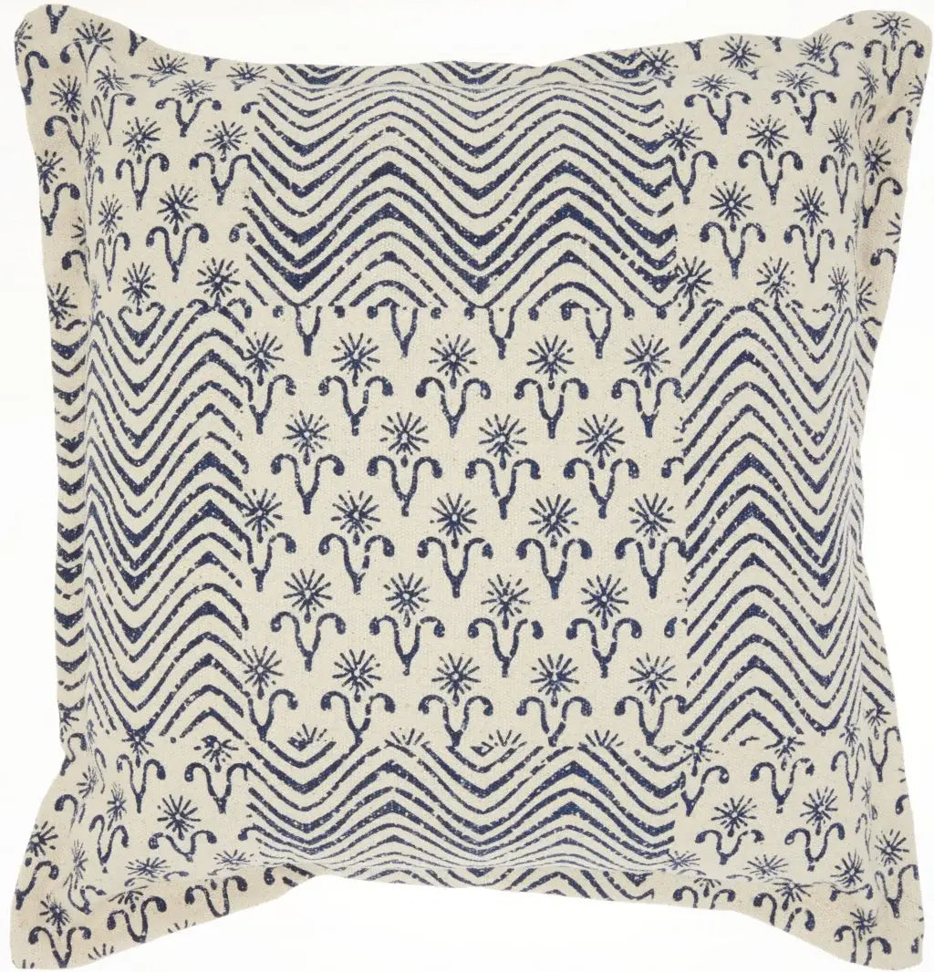 Indigo And Ivory Floral Waves Throw Pillow - Homeroots - Flyclothing LLC
