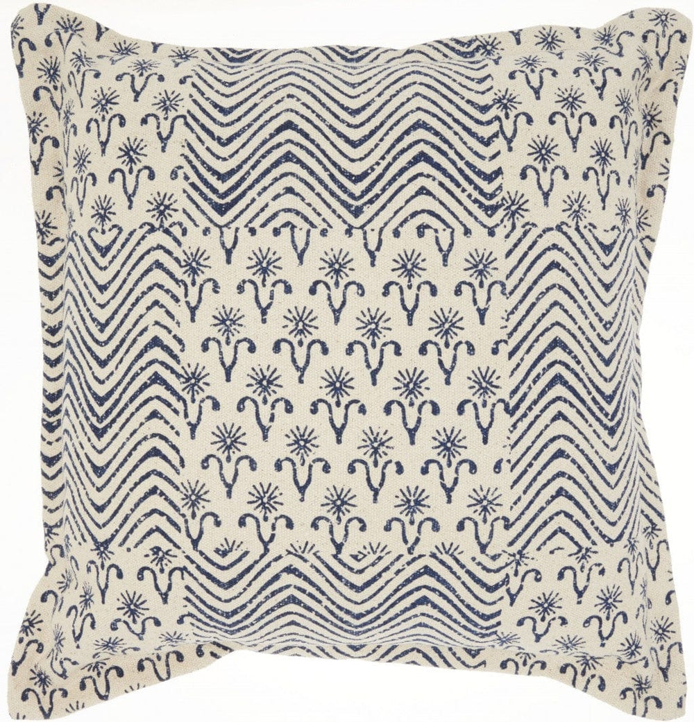 Indigo And Ivory Floral Waves Throw Pillow - Homeroots