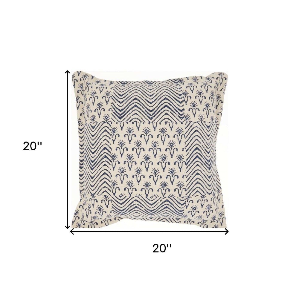 Indigo And Ivory Floral Waves Throw Pillow - Homeroots - Flyclothing LLC