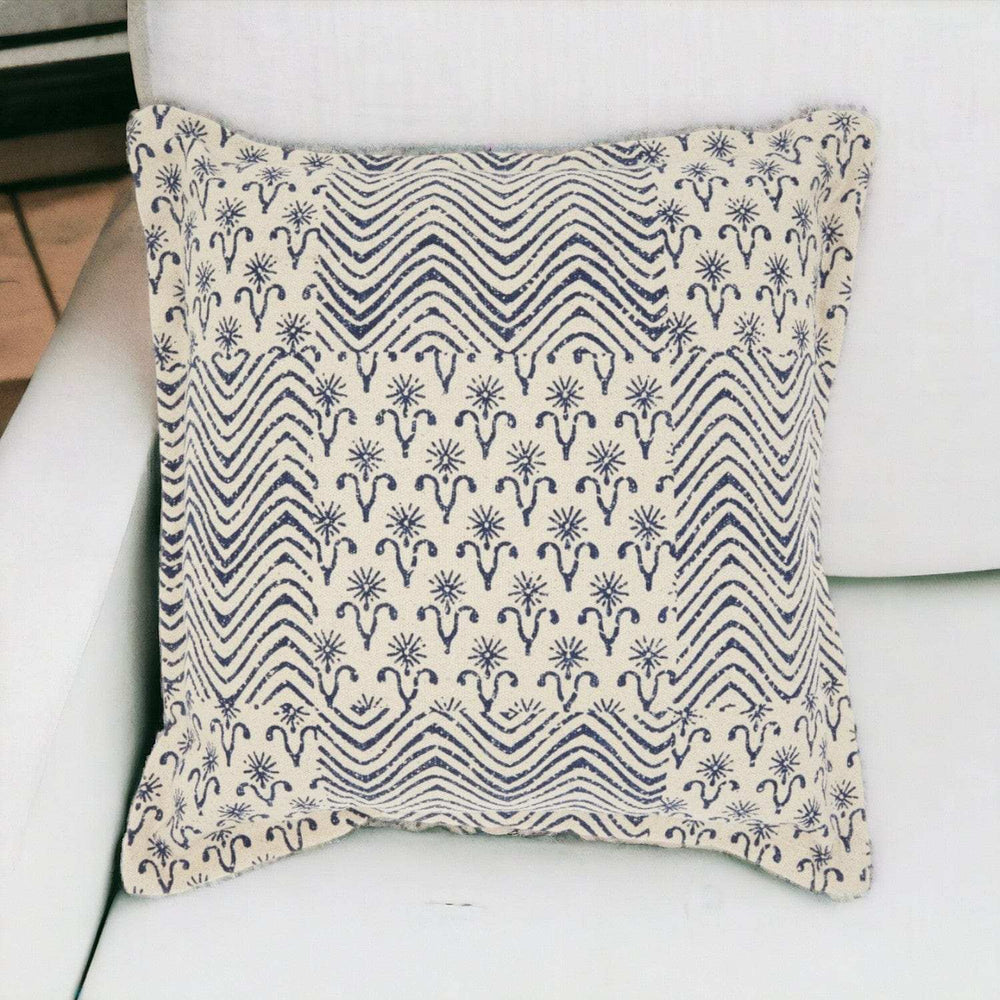Indigo And Ivory Floral Waves Throw Pillow - Homeroots - Flyclothing LLC