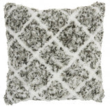 24" White and Gray Diamond Faux Fur Throw Pillow - Homeroots